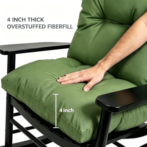 Image of QILLOWAY Tufted Outdoor Chair Cushion Set of 4, Waterproof 43x20x4 Inch Non Slip Replacement Pad for Wicker Lounge Patio Furniture, Dark Green