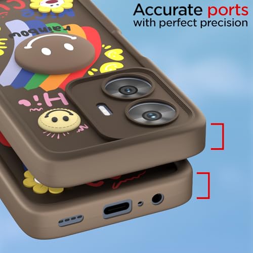 Image of Pikkme Back Cover for Realme Narzo N55 / Realme C55 | Soft Silicone| Cute Rainbow Smile & 3D Cartoon Flower Design | Shockproof Raised Camera Protection Bumper Case (Brown)