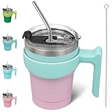 BJPKPK Vaso aislado de acero inoxidable de 10 onzas con asa, con tapa y popote para mujeres y hombres, dulce caramelo