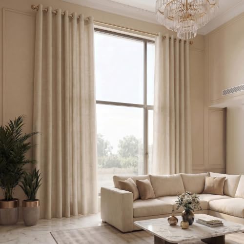 Image of LINENWALAS Natural Cotton Linen Semi Sheer Curtains for Bedroom, Living Room, Kitchen, 5 Feet Window Curtain, Pack-1 Pcs Boho Curtain with Eyelet Rings, Light Filtering (Pack of 1 Pcs, Natural)