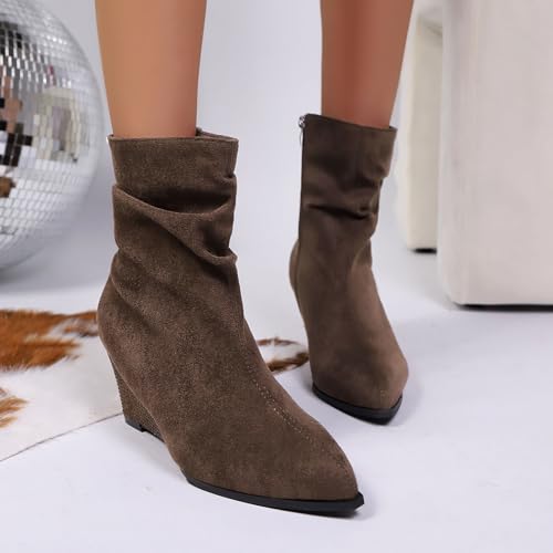 Bottes courtes confortables hiver à talon épais compensé et strass - 3