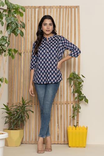 Image of Women's Cotton Printed Kurta Top | 3 /4 Sleeve Straight Kurti Casual Outings
