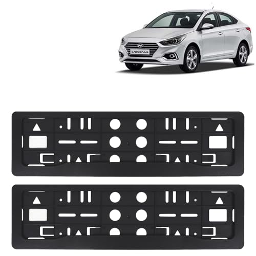 Image of KINGSWAY Verna Car Number Plate Frames for All 2017 to 2019 Models of Hyundai Car Registration Plate Holders, Black Licence Plate Covers (Front and Rear), Universal Size 51.5 x 14.5 cm