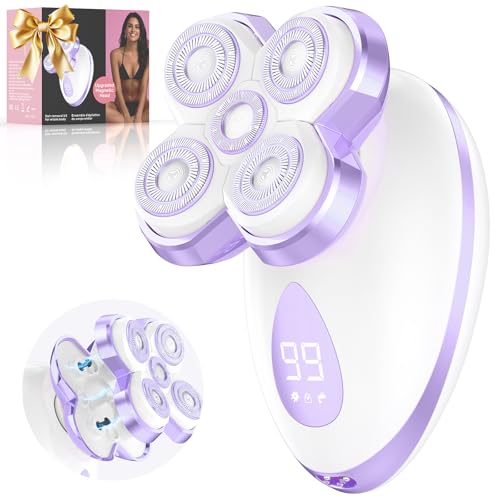 Electric Razors for Women - Upgraded Magnetic Electric Shaver for Women, Cordless Painless Hair Remover for Legs Bikini Face, Lady Trimmer for Sensitive Skin, Detachable and Waterproof, Purple