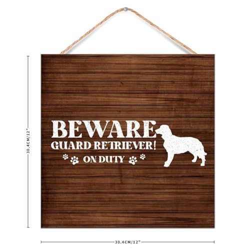 Panneau de sécurité en bois chien de garde rétro carré 30x30 cm