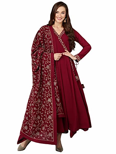 Image of Vaamsi Women's Georgette Embroidered Flared Angrakha Pant With Dupatta With Inner