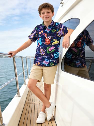 Image of uideazone Boys Novelty Print Short Sleeve Button Down Hawaiian Shirt 5-14Y