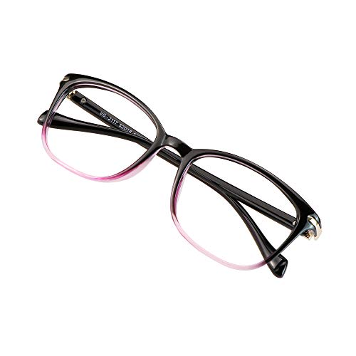 Blue Light Blocking Glasses for Women/Men, Anti Eyestrain, Computer Reading, TV Glasses, Stylish Square Frame, Anti Glare(Black Purple,No Magnification)