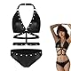 NSKRKOW Women’s Cowgirl Costume Leather Bikini Sexy Devil Cosplay Lingerie Rivets Bandage Outfit Swimsuit with High Waist