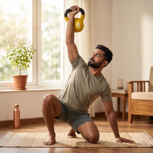Image of Kakss Half Coating Neoprene Kettlebell (Yellow, 8 KG)