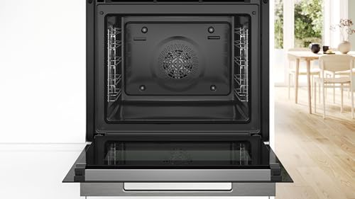 Bosch HBG7741B1, Serie 8 Smarter Einbau-Backofen, 60 x 60 cm, Made in Germany, Schwarz, Pyrolyse & Hydrolyse Selbstreinigung, Air Fry, Back Assist, 4D Heißluft, Farb-Touchscreen & Bedienring