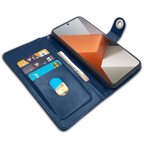 Image of Pikkme Redmi Note 13 Pro Plus 5G Flip Cover Leather Finish | Inside TPU with Card Pockets | Wallet Stand and Shock Proof | Magnetic Closing | Complete Protection Button Flip Case (Blue)