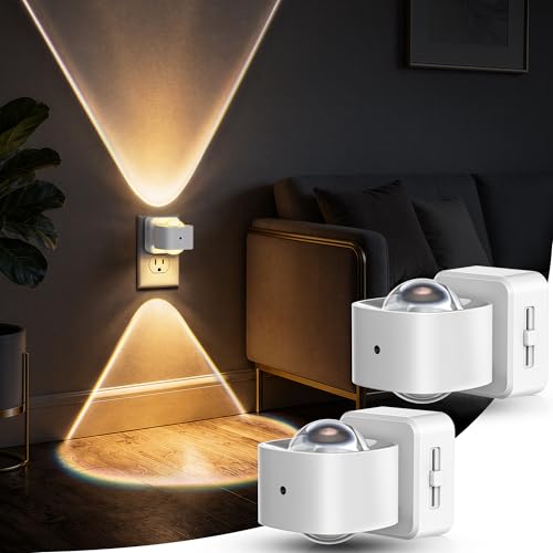 Image of Briignite Night Light Projector, LED Night Lights Plug into Wall Rotating | White Nightlight for Kids, Dusk to Dawn Sensor, 0-150LM Dimmable, Warm White Ambient Lighting for Bathroom, Gifts, 2 Pack