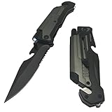 Falcon Folding Pocket Knife Rescue with Fire Starter and LED Flash Light (Gray)