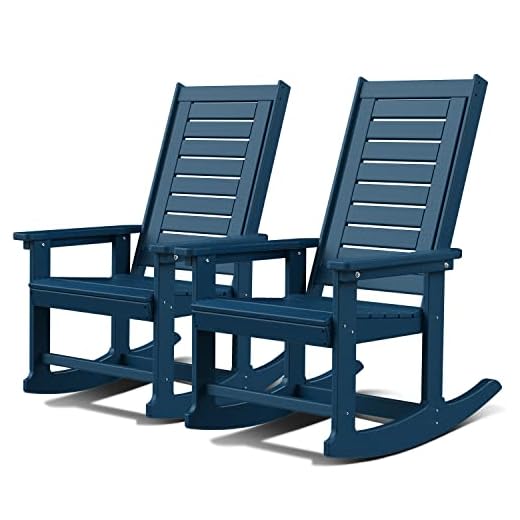 GREENVINES Outdoor Rocking Chairs | Set of 2 | Porch Rocker | HDPE Plastic | Blue | Oversized Rockers | High Back | Big & Tall | Ladder Back | for Patio Outside Backyard Balcony Garden