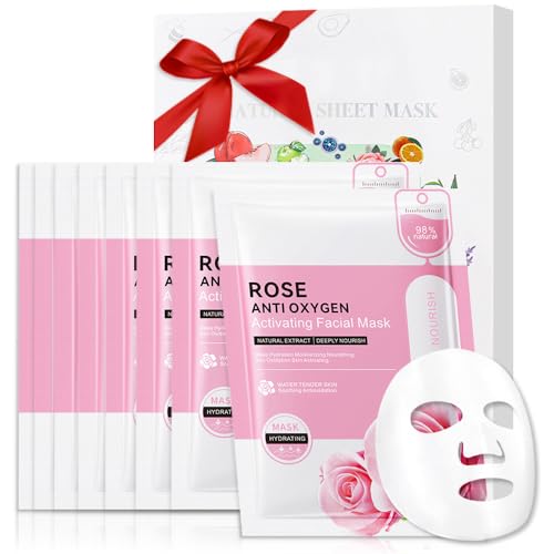 CAKAILA 8 Pack Rose Face Mask,Pink Face Masks Skincare Spa Day Kit Supplies,Spa Party Favors for Women,Sheet Facial Mask Skincare Gifts Set,Moisturize Soothe for All Skin Types