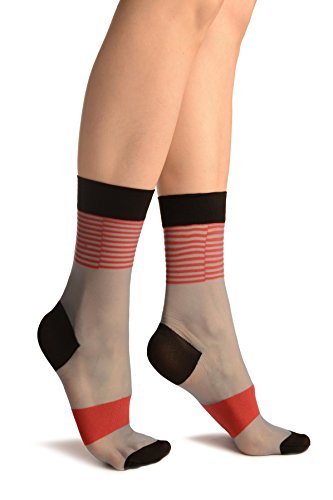 LissKiss Blue With Red Stripes Ankle High Socks - Socks
