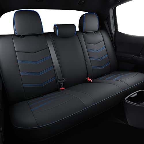 Image of LUCKYMAN CLUB Tacoma Custom Seat Covers M9 Full Set, Fit 2005-2023 Tacoma Double /Crew Cab SR SR5 TRD Sport TRD Off-Road PreRunner Trims, with Waterproof Faux Leather (Full Set, Black-Blue)