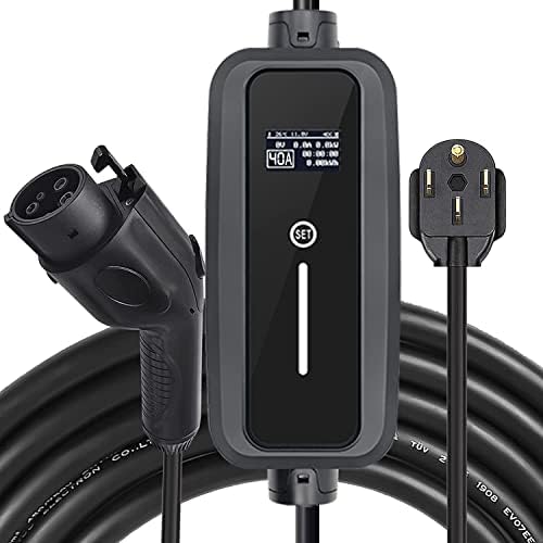 PFCTART Level 2 EV Charger 9.6KW,NEMA 14-50 Plug 240V-250V Current Adjustable 16/26/32/40Amp EV Charging Station,16.5ft Portable EV Charger for Tesla 3/Y and J1772 All Electric Cars