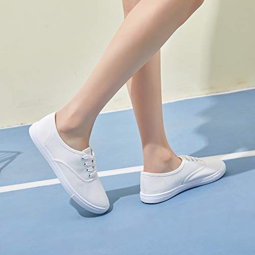 Women's Canvas Shoes Fashion Sneakers White Tennis Shoes Casual Slip On Shoes Floral Embroidered Low Top Sneakers(White Flower.us9) #TOP4