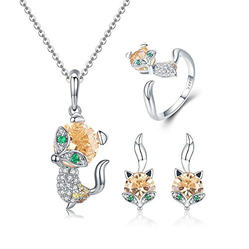 Preisvergleich Produktbild Damen-Schmuckset Fuchs aus echtem 925 Sterlingsilber, glitzernd, Zirkonia