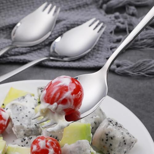 YFWOOD Lot de 4 cuillères à dessert en acier inoxydable 18/10 avec long manche de 18/10 cuillères à crème glacée fourchettes à salade réutilisables pour les apéritifs à dessert pour usage domestique – vue 2