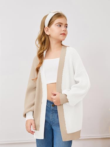 Haloumoning Girls Oversized Batwing Sleeve Cardigan Sweaters Kids Fashion Open Front Color Block Outerwear3