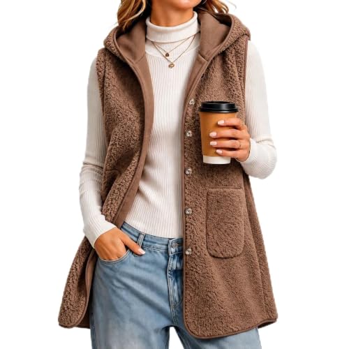 ENCURKUS Oversized Sherpa Fleece Vest Women Cozy Warm Button Up Long Coat - image 2