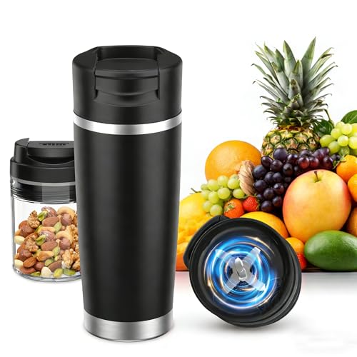Portable Personal Blender 20oz Vacuum Cup Cordless Blende for 120 Watt Rechargeable Personal Size blender With Stainless Steel Bottle Ideal For-Shakes and Smoothies, BPA Free (Black）