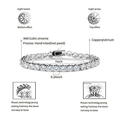 Jinao 1 Row Aaa Gold Silver All Iced Out Tennis Bling Lab Simulated Diamond Bracelet （6Mm Silver 7"） #TOP2