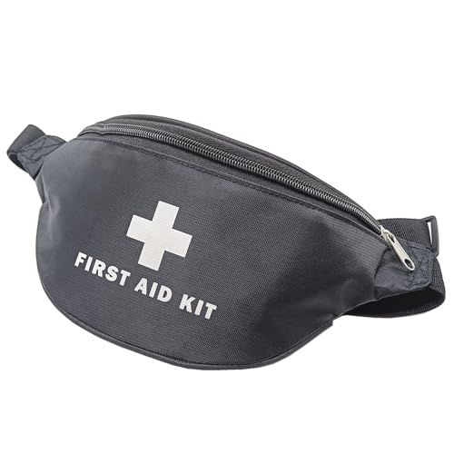 Image of First Aid Fanny Pack First Aid Bag Red Travel Rescue Bag Empty Pouch First Responder Storage Compact Survival Medicine Bag Pocket Container for Car Home Outdoors, Black, 11 inches x 3.5 inches x 5.5