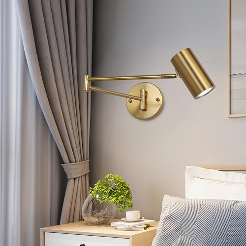 Image of Indoor Wall Light Adjustable Swing Arm 5W LED Metal Wall Lamp 3000K Warm White Retro Vintage Industrial Wall Sconce, for Living Room Bedroom Hallway Corridor Stairs Hall, Gold
