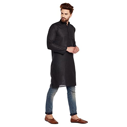 Image of SOJANYA (Since 1958 Men's Black Cotton Linen ONLY Long Kurta