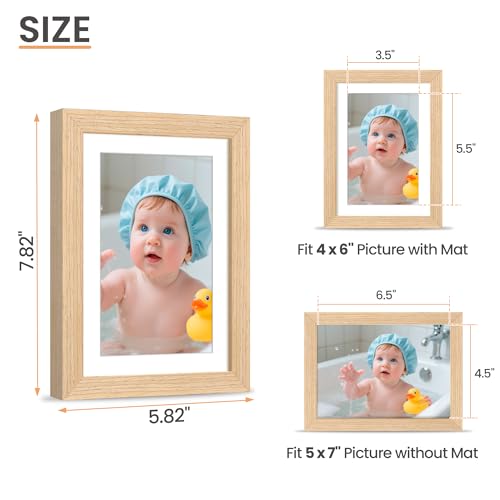 Image of upsimples 5x7 Picture Frame Solid Wooden, Nursery Decor, 1Pack Natural | 100% Solid Wood, Fit 4x6 with Mat and 5 x 6 Photo, Wall Decor or Tabletop Display, Safe For Nursery Kids Room