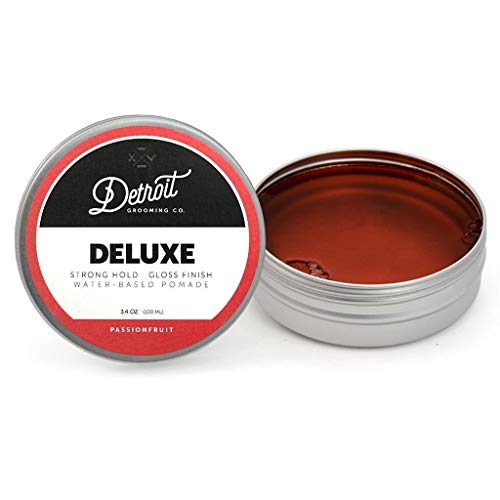 Detroit Grooming Co. Deluxe Water-Based Pomade - Passionfruit Scented, Medium Strong Hold, Glossy Pomade for Men (3.4oz) Washes Out Easily - Replace Your Hair Gel, Wax or Clay for Best Shape and Style