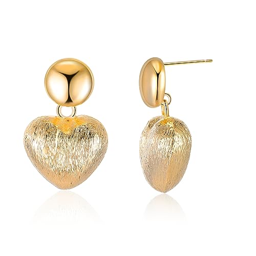 Pendants d'oreilles cœur en or plaqué et oxyde de zirconium rose premium