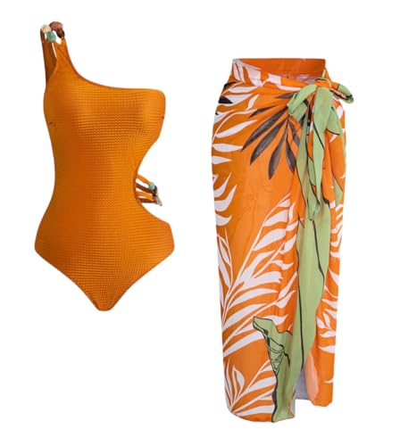 Image of AARAM Stylish Premium Women's One Piece Swimsuit with Cover Ups Wrap Skirt Sarong Retro Floral Print Monokini Tummy Control Swimwear, Printed Swimming Costume for Women Beach Wear