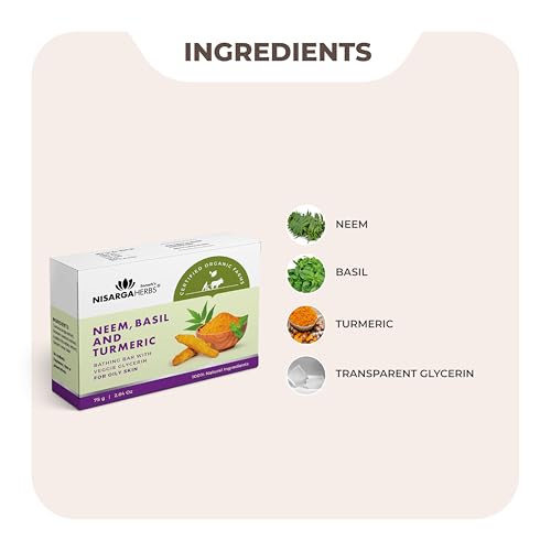 Image of SONARK'S NISARGA HERBS Neem, Basil & Turmeric Ayurvedic Bath Soap (Pack of 3, 75g Each) - Natural Oil Control & Skin Clarifying Formula - Gentle Daily Cleanser for Clear, Glowing & Fresh Skin