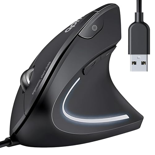 apm Kyno - Ratón ergonómico silencioso con Cable, ratón Vertical, 1200 a 3600 dpi, 6 Botones, LED, prevención de TMS, para diestros PC Mac Ordenador portátil, clics silenciosos, 571166