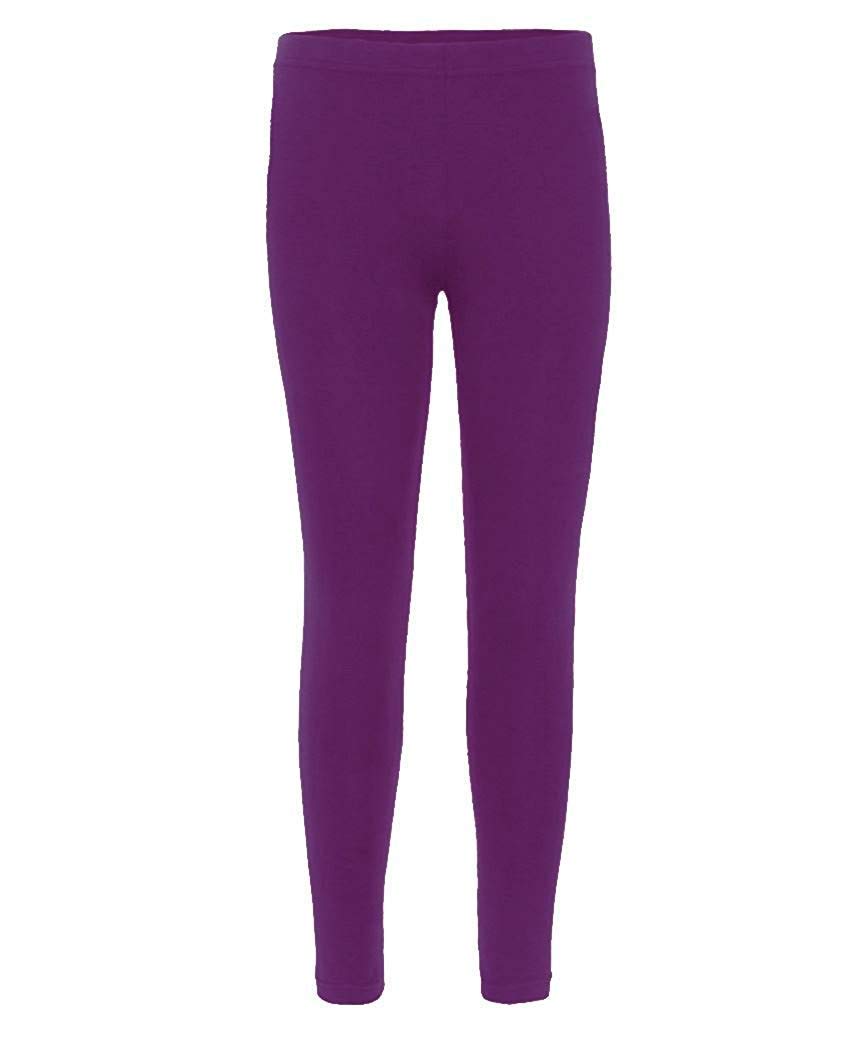 Girls Plain Leggings Kids Children Teen Basic Stretchy Full Length Purple 13 Years