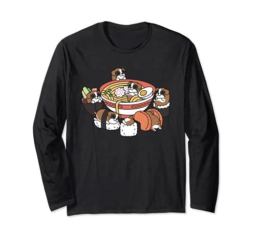 Ramen Sushi Boxer Dog Long Sleeve T-Shirt, Black