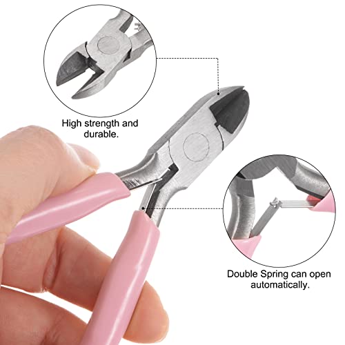 Image of HARFINGTON Wire Cutters 4.5 Inch Diagonal Cutting Side Precision Pliers with Pink Plastic Handle for DIY Crafts Jewelry Making