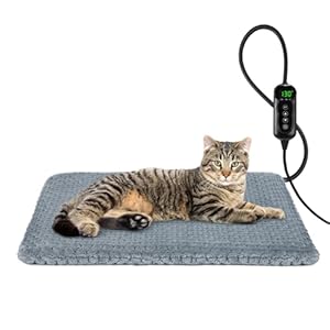 INVENHO Heated Cat Bed, Waterproof Adjustable Temperature Dog Cat Heating Pad with Timer, Indoor Pet Heating Pad for Cats Dogs Electric Pads for Dogs Cats, Pet Heated Pad (S: 18″ x 16″)