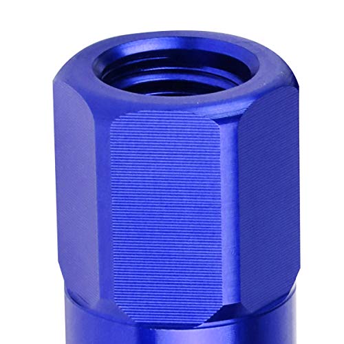Image of J2 Engineering 20Pcs M12 x 1.25 7075-T6 Aluminum 90mm Spiked End Lug Nut w /Socket Adapter (Blue)