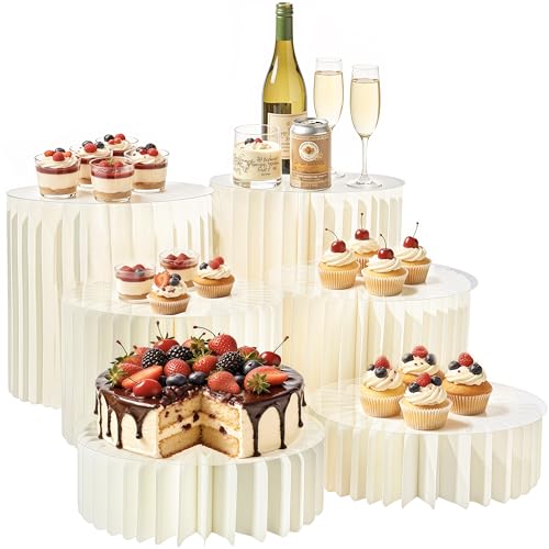 Confezione da 6 alzate per buffet, in acrilico e cartone, pieghevoli, per tavolo da dessert, colonne alte per matrimoni, compleanni, feste, stand per dessert a più livelli per cupcake, dolcetti ed