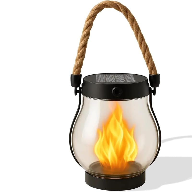 Lights Cordless Solar Flickering Flame Lantern – Waterproof Outdoor LED Garden, Patio, & Path Light, 12-Hour Solar-Powered(1pcs)