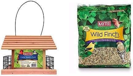 Bundle of Kaytee Cedar Seed and Suet Feeder + Kaytee Wild Bird Finch Food Blend, 5 lb
