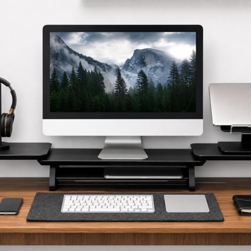 Image of Dual Monitor Stand Riser, Computer Monitor Stands for 2 Monitors, Extra Long Multifunctional Desktop Organizer Riser for Computer, Laptop (Black)
