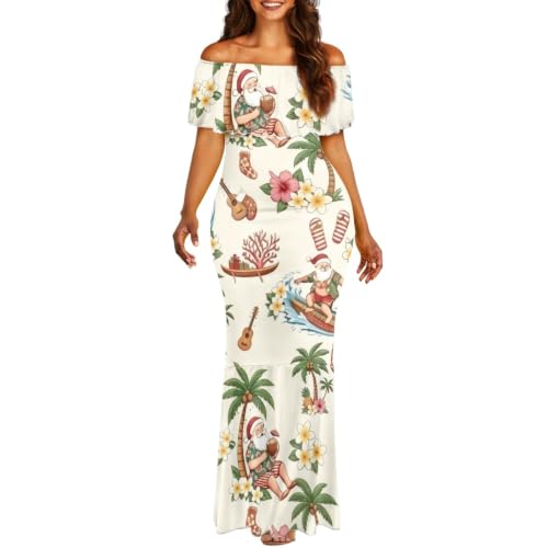 Image of Polynesian Dresses for Women Off Shoulder Maxi Dress Puletasi Samoan Dresses S-7XL