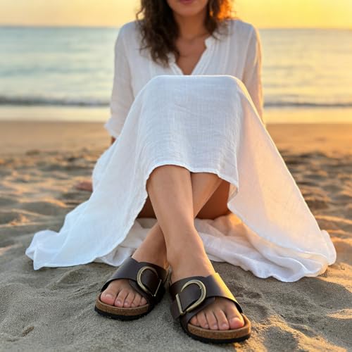 Image of WTW Women's Suede Cork Footbed Sandals Slide for Women with Arch Support